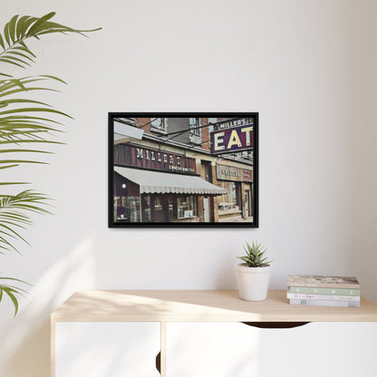 Retro Framed Canvas Print - Miller's Eatery Sign Artwork