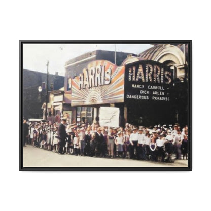 Harris Theater lines galore Vintage Framed Canvas Print - Historic Harris Theater Scene