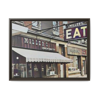 Retro Framed Canvas Print - Miller's Eatery Sign Artwork