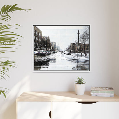 Winter Wonderland Framed Matte Canvas - Urban Snow Scene Wall Art