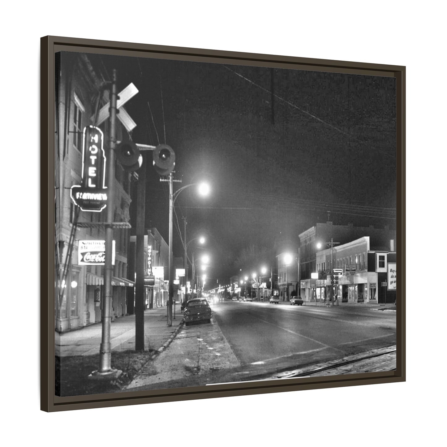 Northview Hotel Looking South Findlay, O. ca 1967 Vintage Cityscape Framed Canvas - Matte Black Wall Art