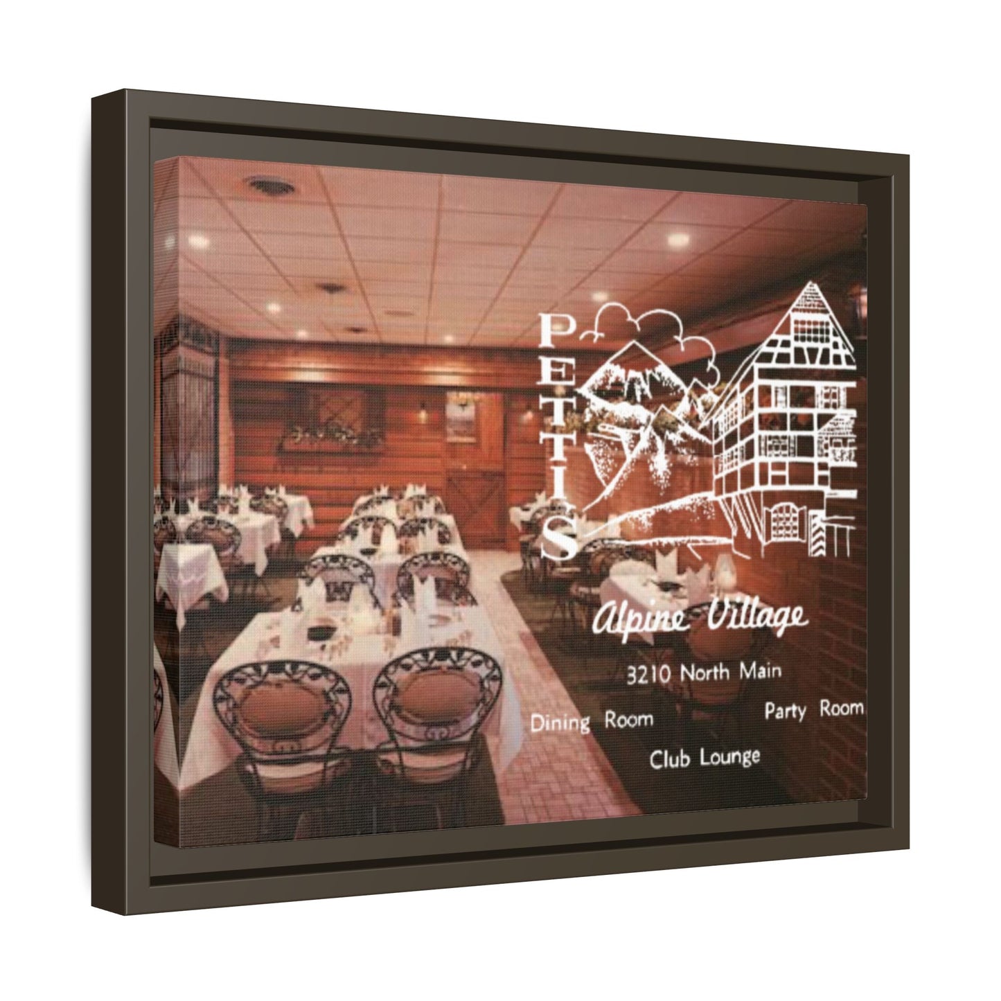 Petti’s Alpine Village Findlay, O. Custom Framed Matte Canvas Print – Alpine Village Decor for Dining Rooms and Parties