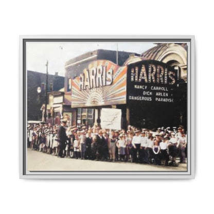 Harris Theater lines galore Vintage Framed Canvas Print - Historic Harris Theater Scene