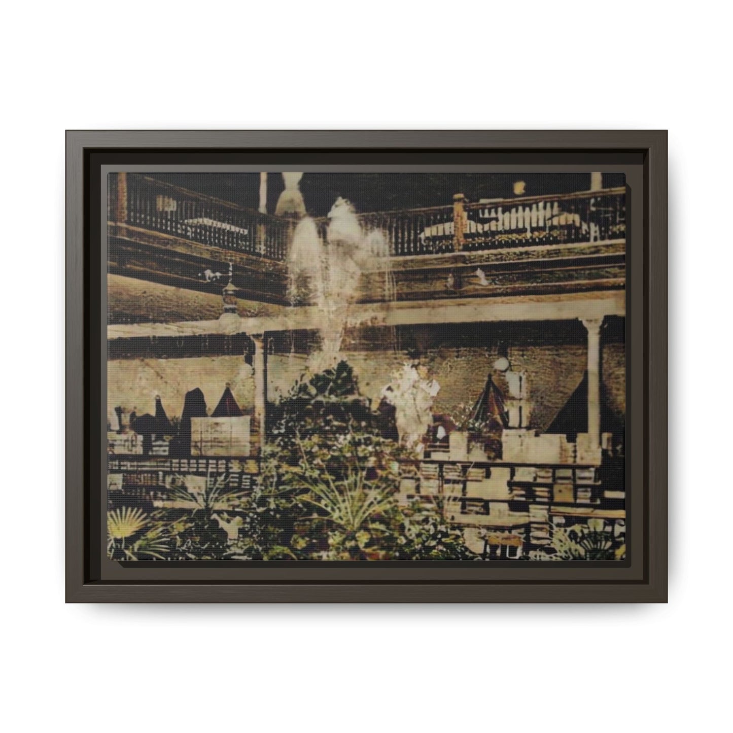 “Meet Me at the Fountain” C.F. Jackson’s Findlay, O. Vintage Matte Canvas Wall Art - Framed Historic Ohio Scene