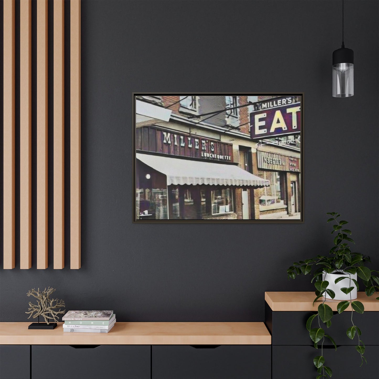 Retro Framed Canvas Print - Miller's Eatery Sign Artwork