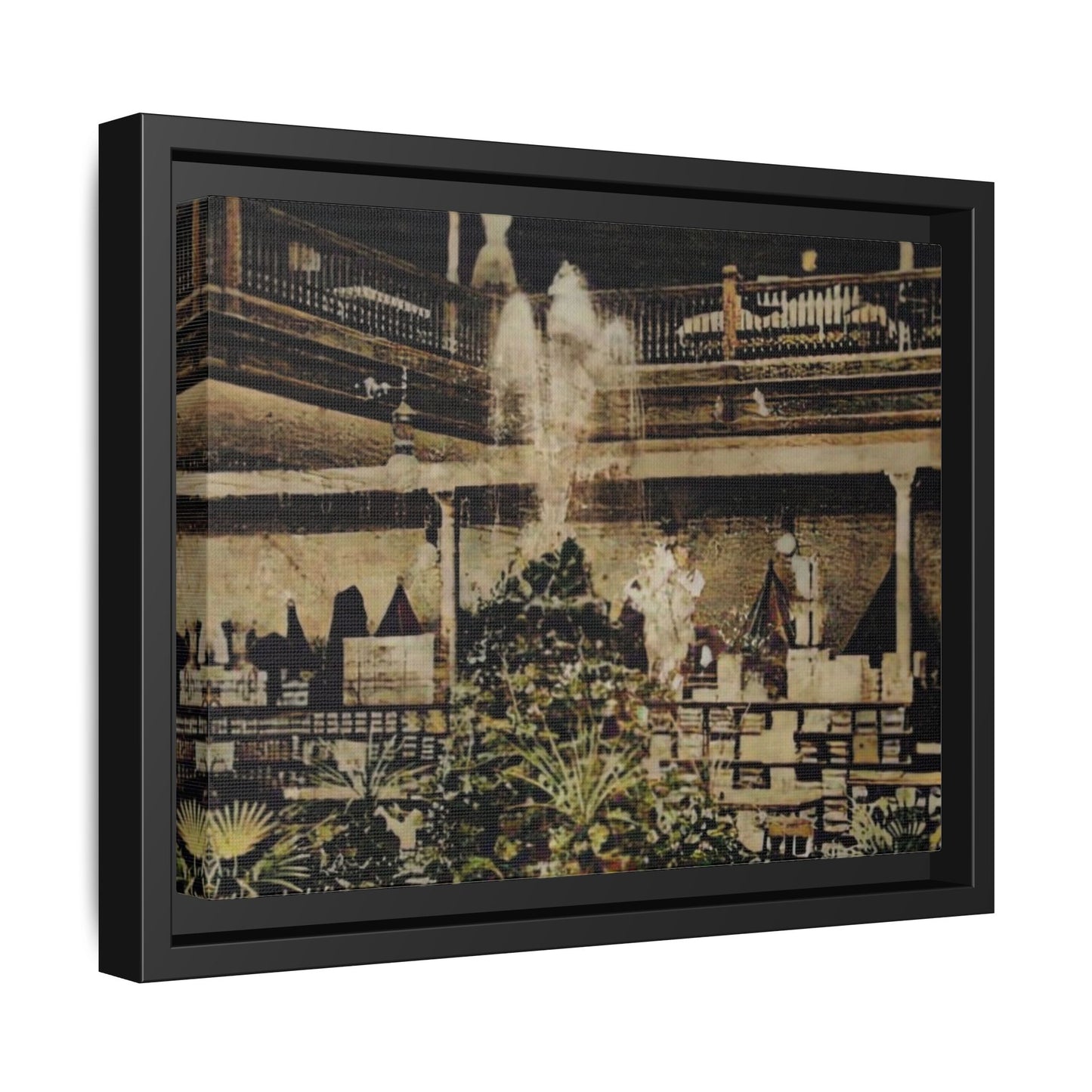 “Meet Me at the Fountain” C.F. Jackson’s Findlay, O. Vintage Matte Canvas Wall Art - Framed Historic Ohio Scene