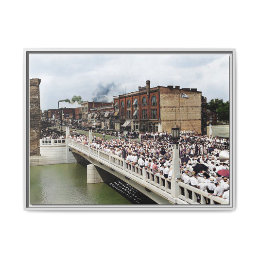 Memorial Street Bridge Dedication July7, 1935 Findlay, O. Framed Vintage Canvas Art - Historic River Scene (Multi-color)