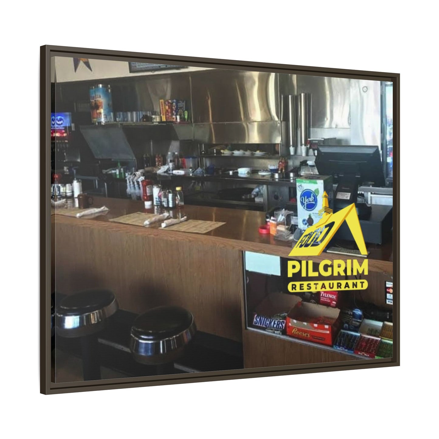 Pilgrim Resturant Counter Matte Canvas, Framed (Multi-color)