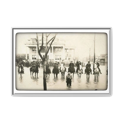 717 N Main Findlay, O  1913 Flood Original B & W Vintage Framed Matte Canvas - Equestrian Scene Wall Art