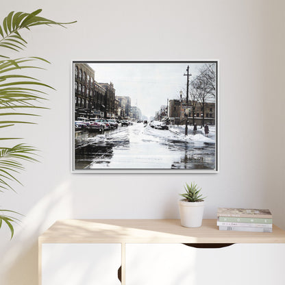 Winter Wonderland Framed Matte Canvas - Urban Snow Scene Wall Art