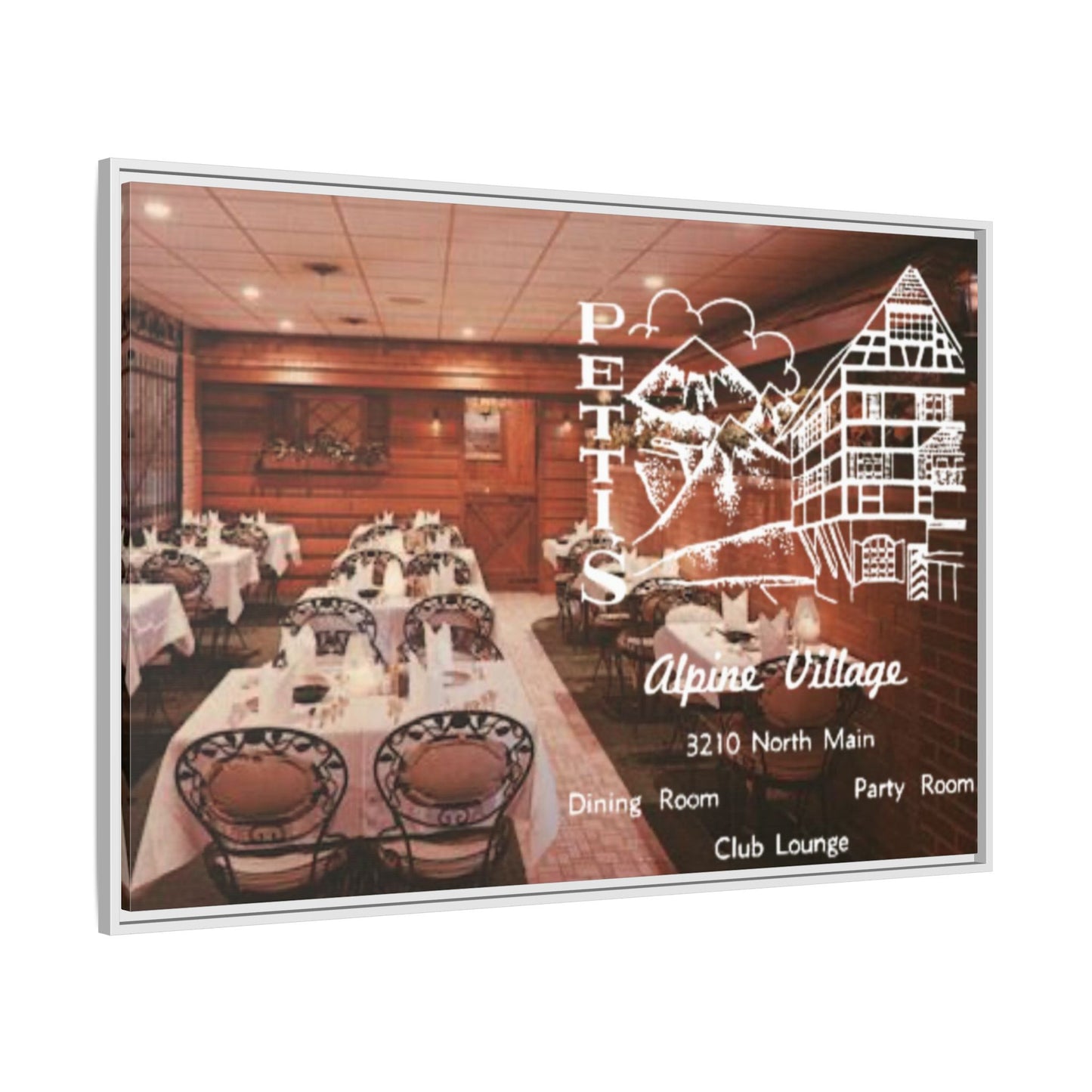 Petti’s Alpine Village Findlay, O. Custom Framed Matte Canvas Print – Alpine Village Decor for Dining Rooms and Parties