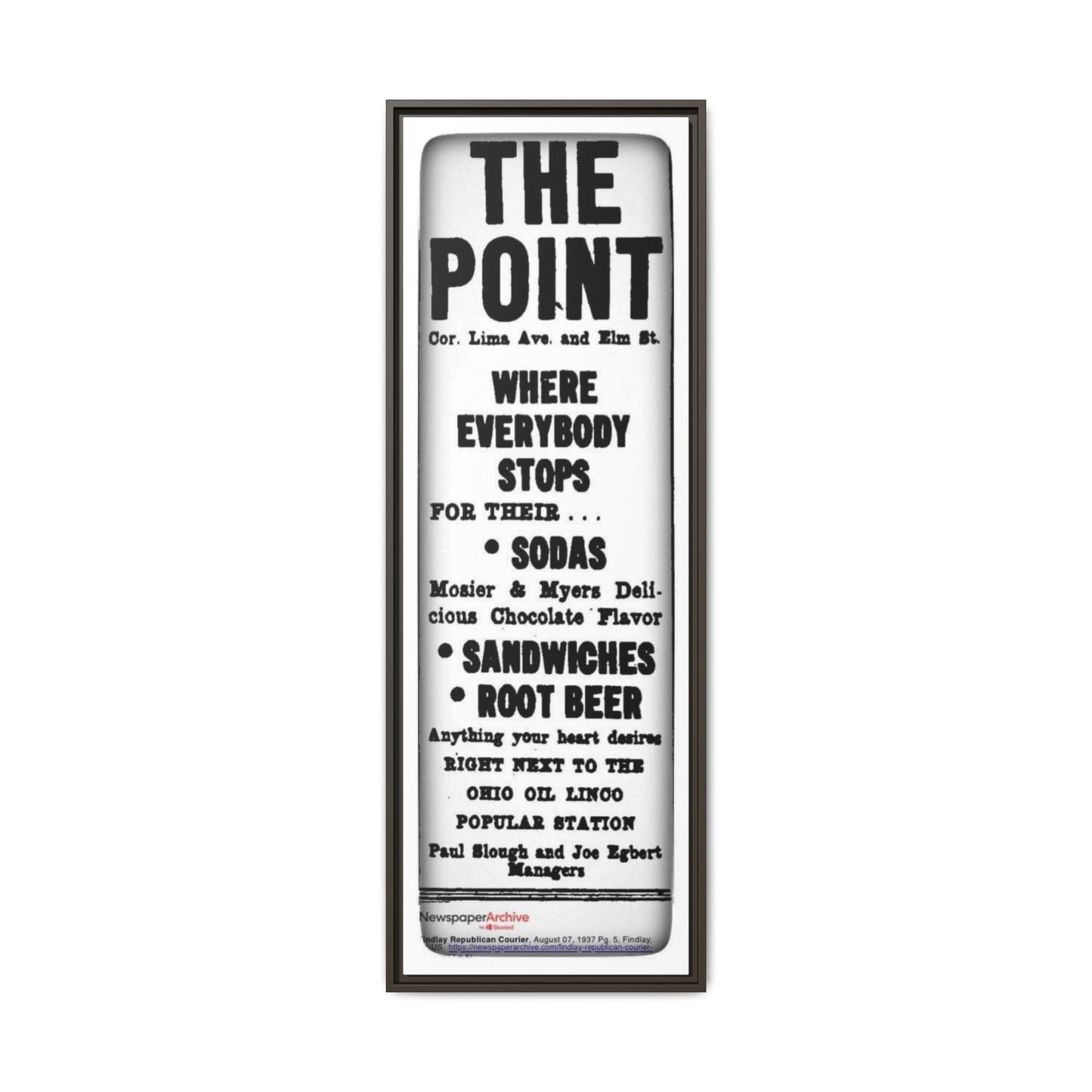 The Point Where Everybody Stops Vintage Style Framed Canvas Art - 'The Point' Soda Shop Sign