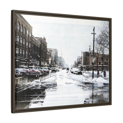 Winter Wonderland Framed Matte Canvas - Urban Snow Scene Wall Art