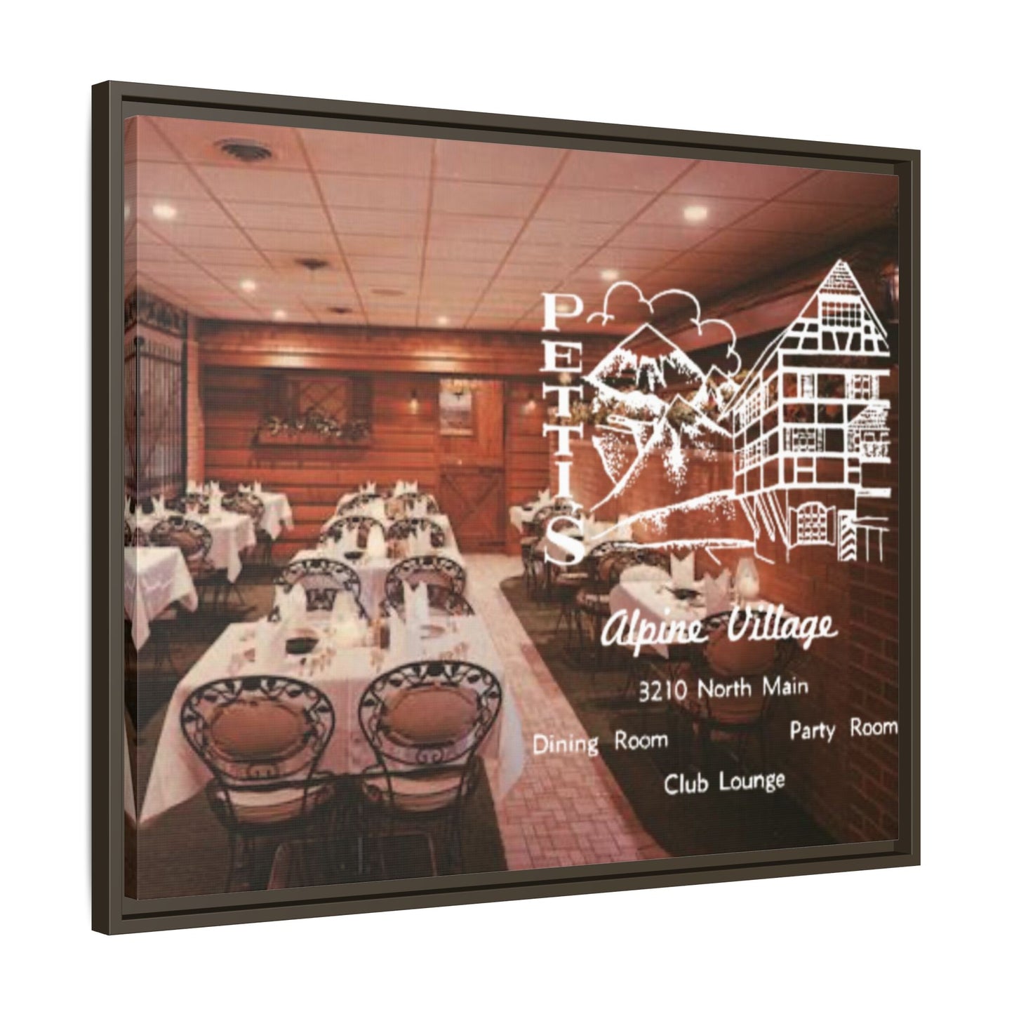 Petti’s Alpine Village Findlay, O. Custom Framed Matte Canvas Print – Alpine Village Decor for Dining Rooms and Parties