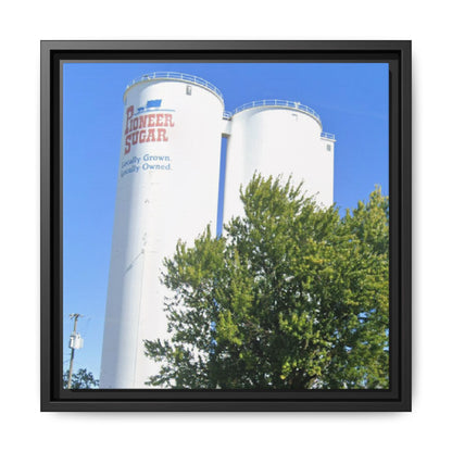 Pioneer Sugar Framed Matte Canvas Print - Vintage Farm Silos Art