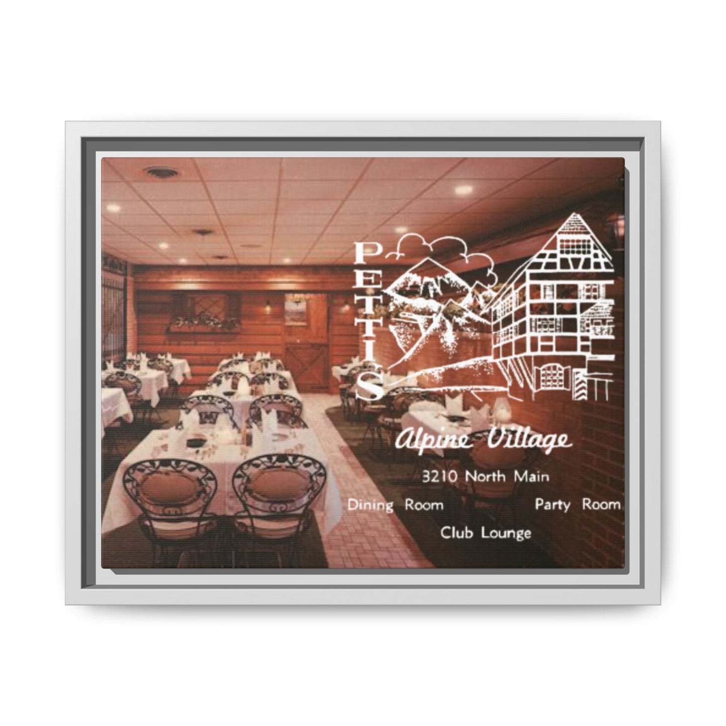 Petti’s Alpine Village Findlay, O. Custom Framed Matte Canvas Print – Alpine Village Decor for Dining Rooms and Parties