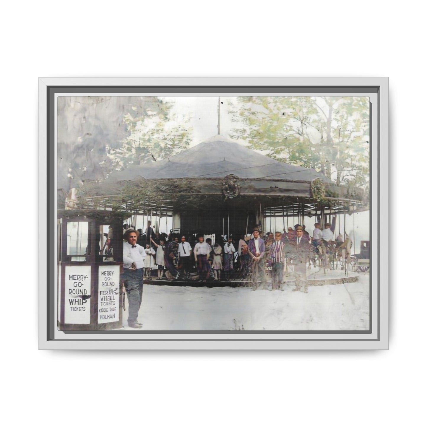 Vintage Carousel Wall Art - Matte Framed Canvas Print