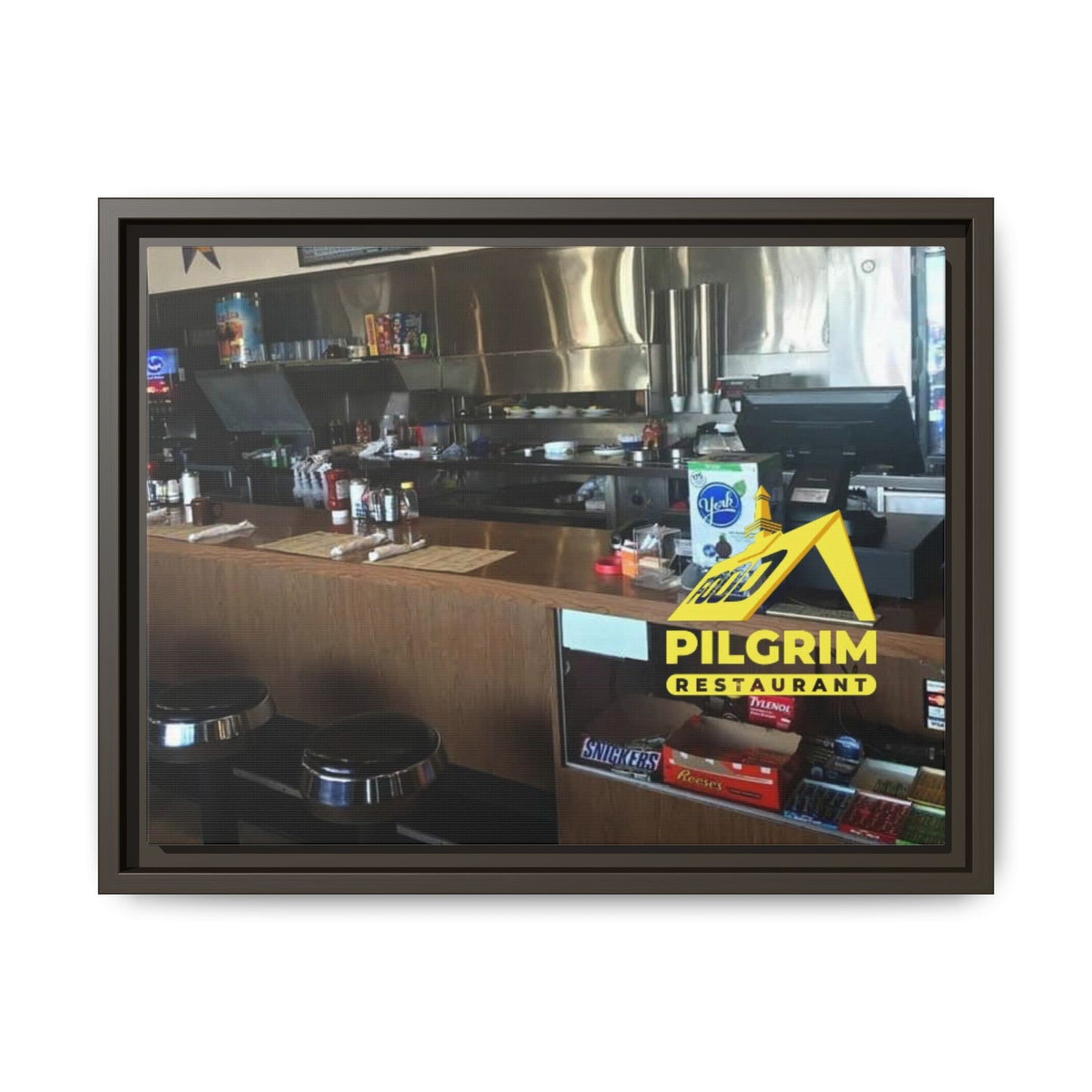 Pilgrim Resturant Counter Matte Canvas, Framed (Multi-color)