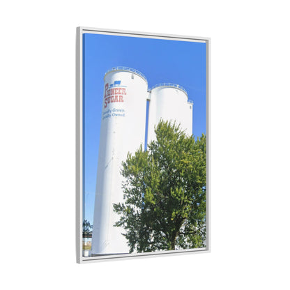 Pioneer Sugar Framed Matte Canvas Print - Vintage Farm Silos Art