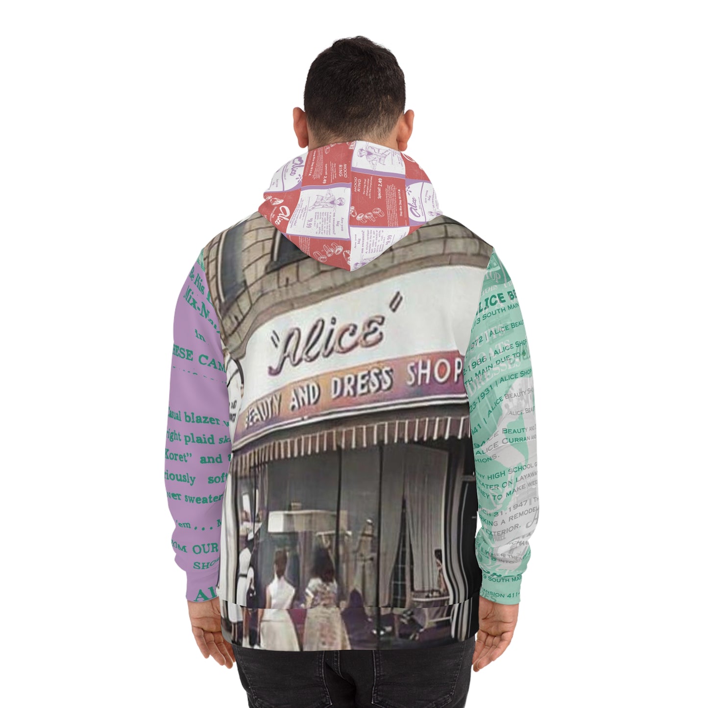 BACK MALE Alice Shop Hoodie on white
