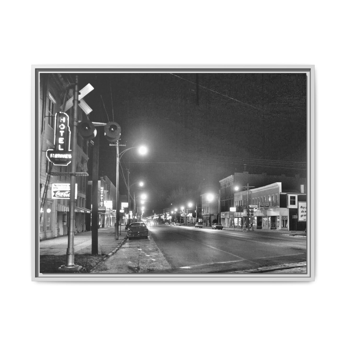 Northview Hotel Looking South Findlay, O. ca 1967 Vintage Cityscape Framed Canvas - Matte Black Wall Art