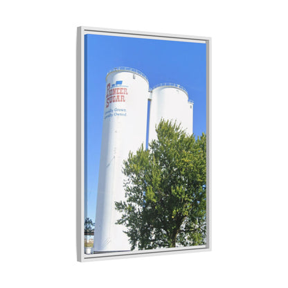 Pioneer Sugar Framed Matte Canvas Print - Vintage Farm Silos Art