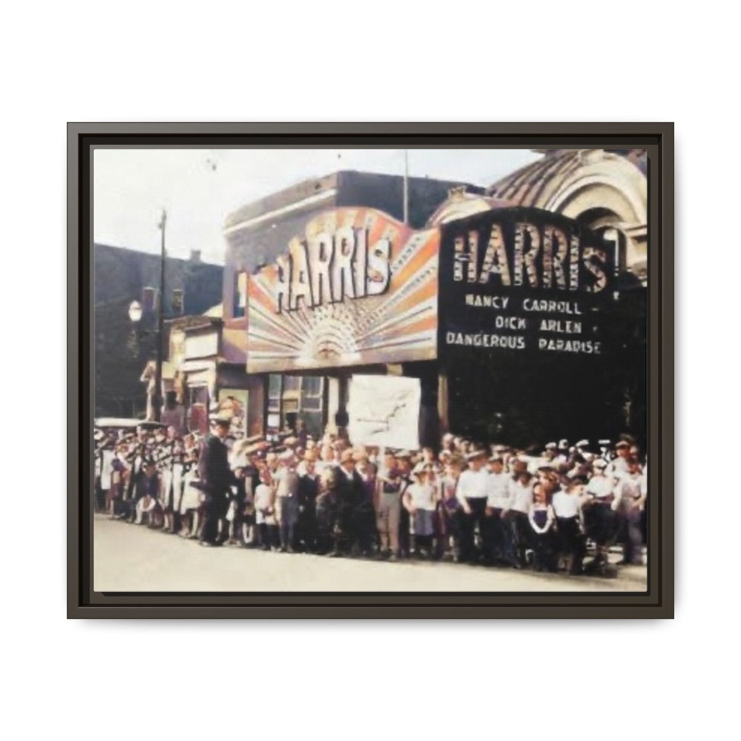 Harris Theater lines galore Vintage Framed Canvas Print - Historic Harris Theater Scene