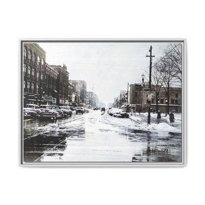 Winter Wonderland Framed Matte Canvas - Urban Snow Scene Wall Art