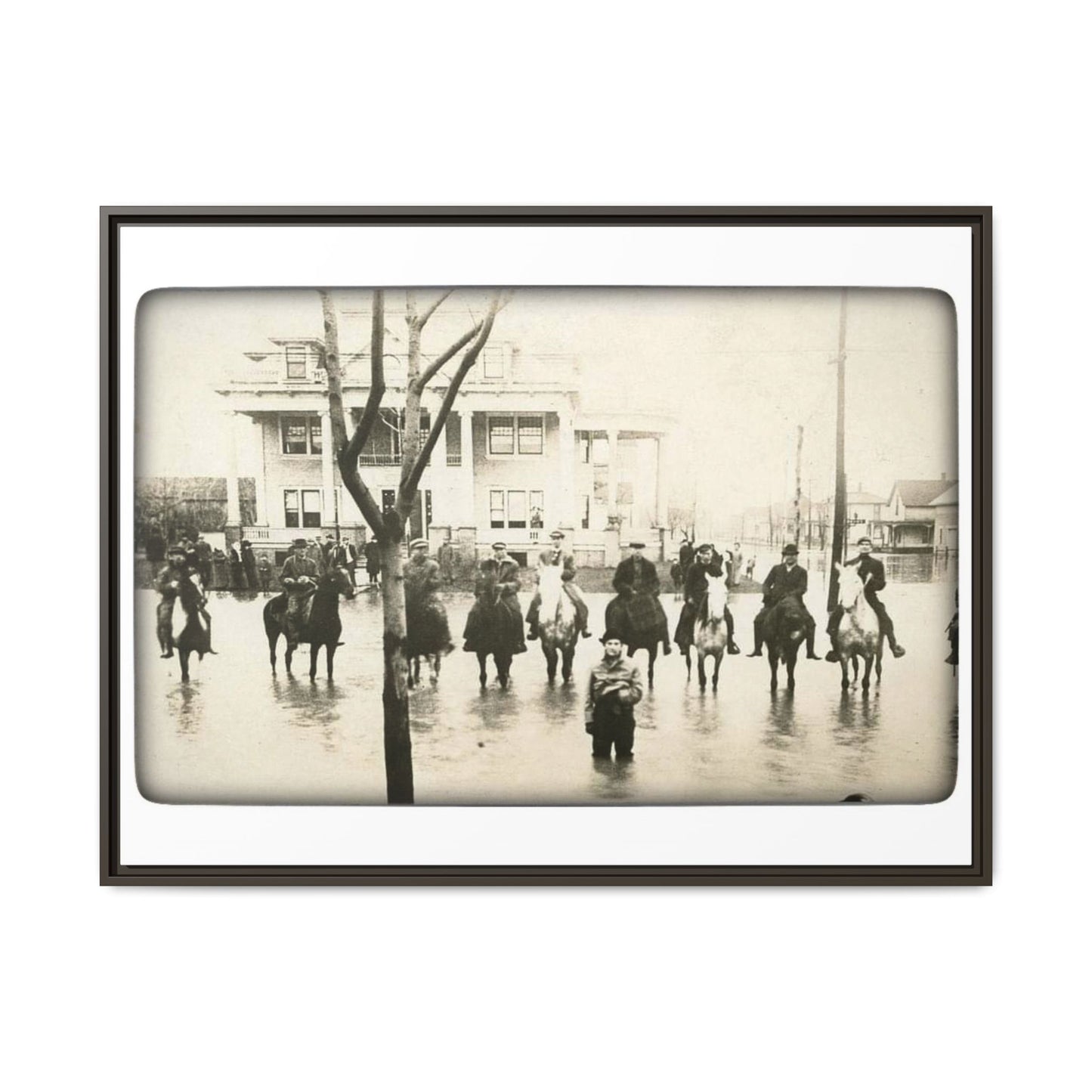 717 N Main Findlay, O  1913 Flood Original B & W Vintage Framed Matte Canvas - Equestrian Scene Wall Art