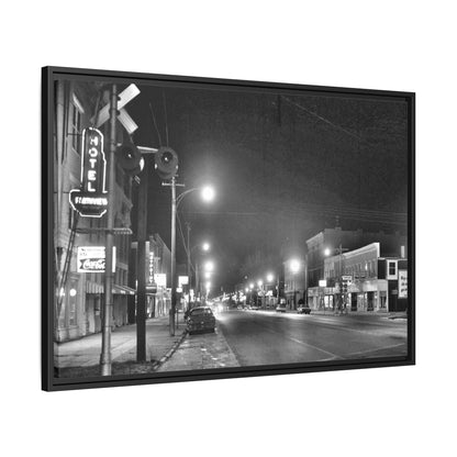 Northview Hotel Looking South Findlay, O. ca 1967 Vintage Cityscape Framed Canvas - Matte Black Wall Art