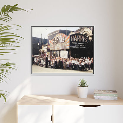 Harris Theater lines galore Vintage Framed Canvas Print - Historic Harris Theater Scene