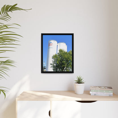 Pioneer Sugar Framed Matte Canvas Print - Vintage Farm Silos Art