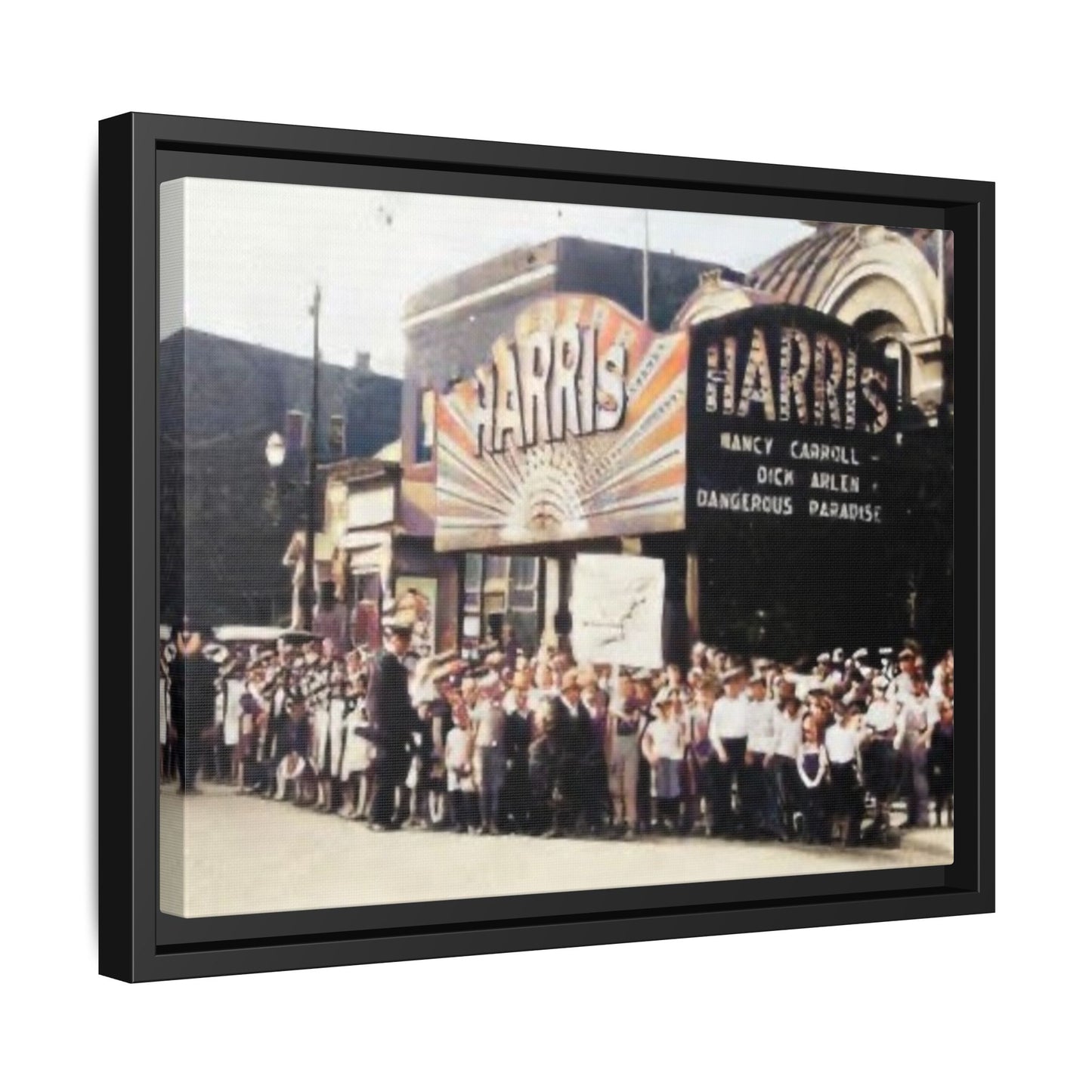 Harris Theater lines galore Vintage Framed Canvas Print - Historic Harris Theater Scene