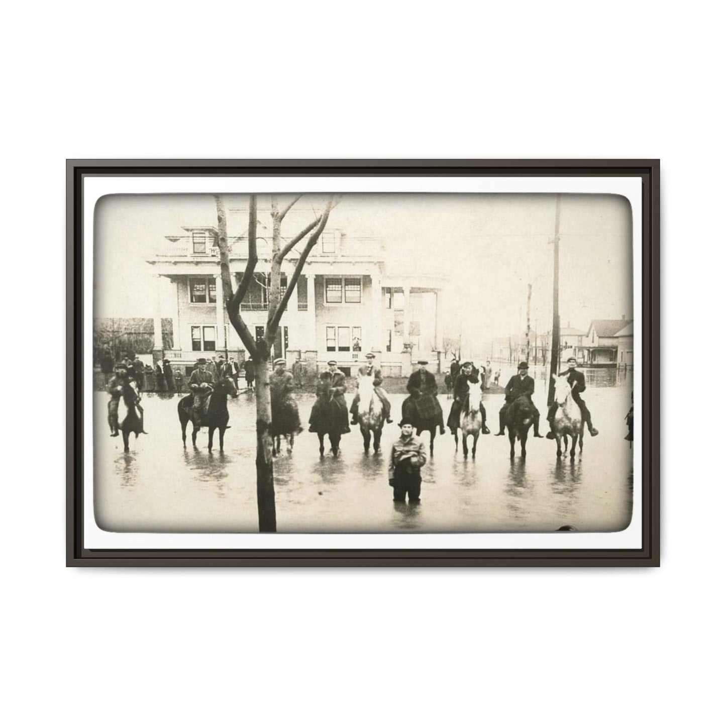 717 N Main Findlay, O  1913 Flood Original B & W Vintage Framed Matte Canvas - Equestrian Scene Wall Art