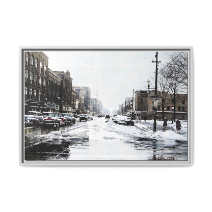 Winter Wonderland Framed Matte Canvas - Urban Snow Scene Wall Art