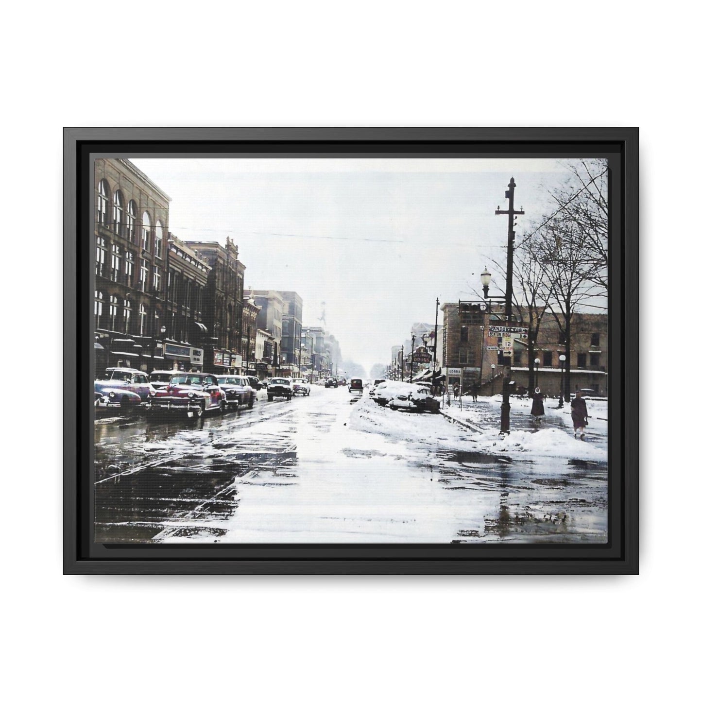 Winter Wonderland Framed Matte Canvas - Urban Snow Scene Wall Art