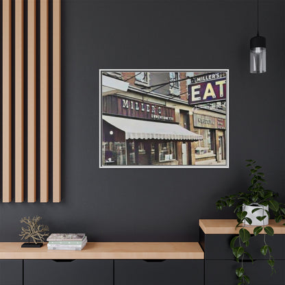 Retro Framed Canvas Print - Miller's Eatery Sign Artwork