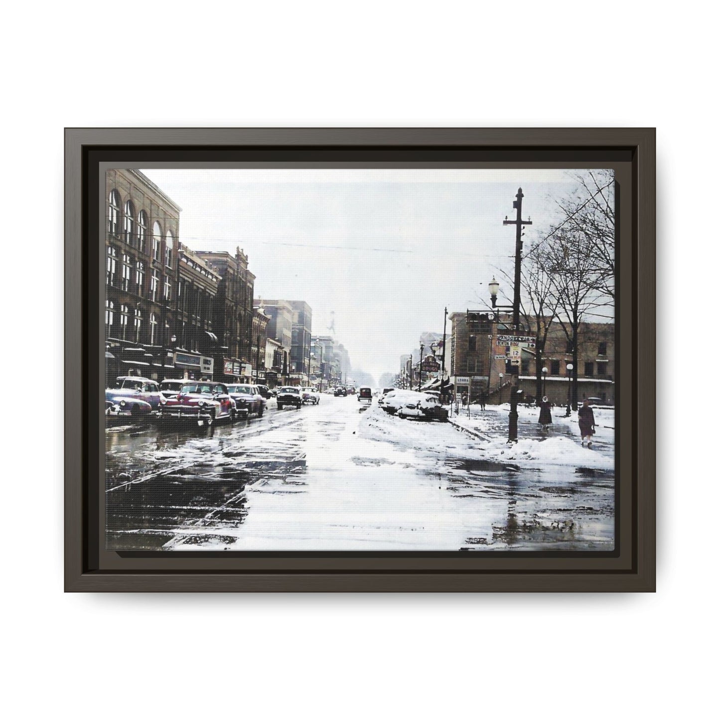 Winter Wonderland Framed Matte Canvas - Urban Snow Scene Wall Art