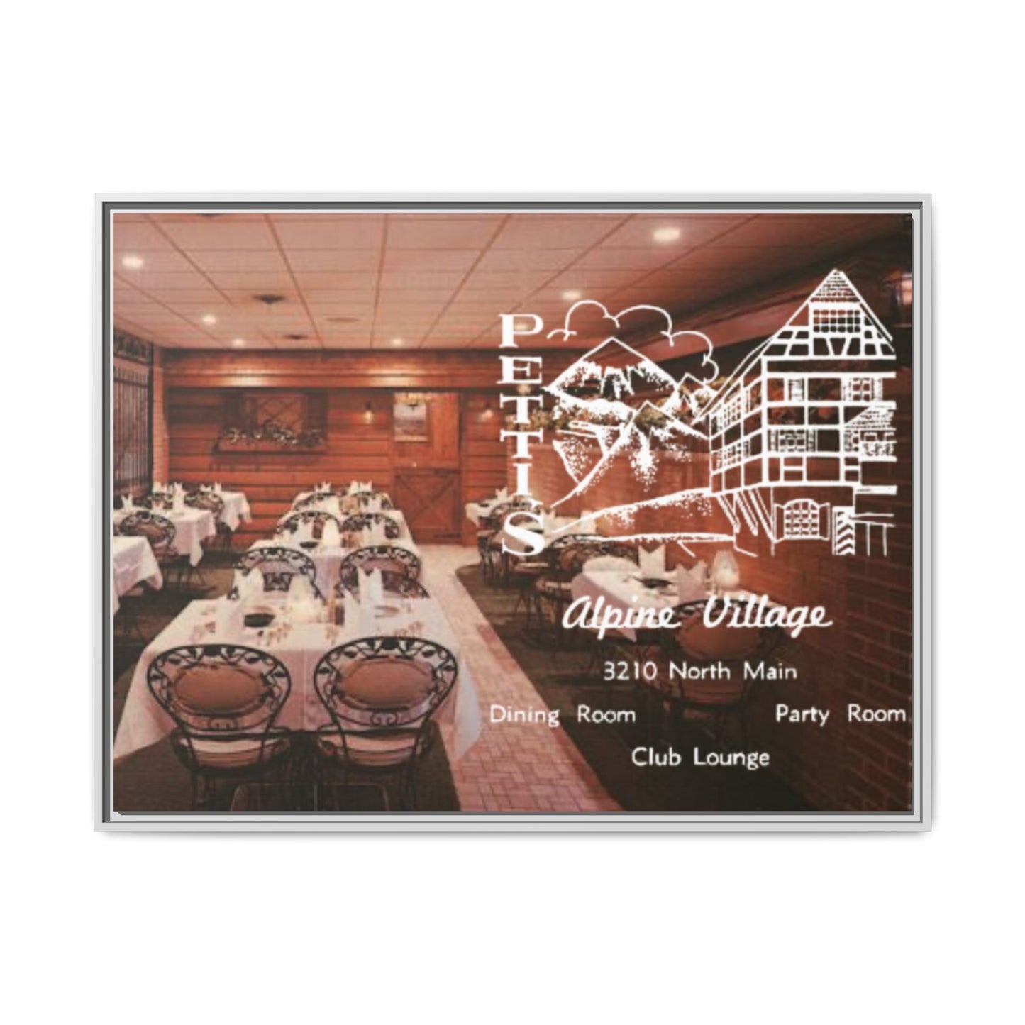 Petti’s Alpine Village Findlay, O. Custom Framed Matte Canvas Print – Alpine Village Decor for Dining Rooms and Parties