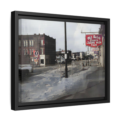 February 1959 Findlay Flood Original Dutch Framed Matte Canvas Art - Vintage Tavern Street Scene