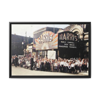 Harris Theater lines galore Vintage Framed Canvas Print - Historic Harris Theater Scene