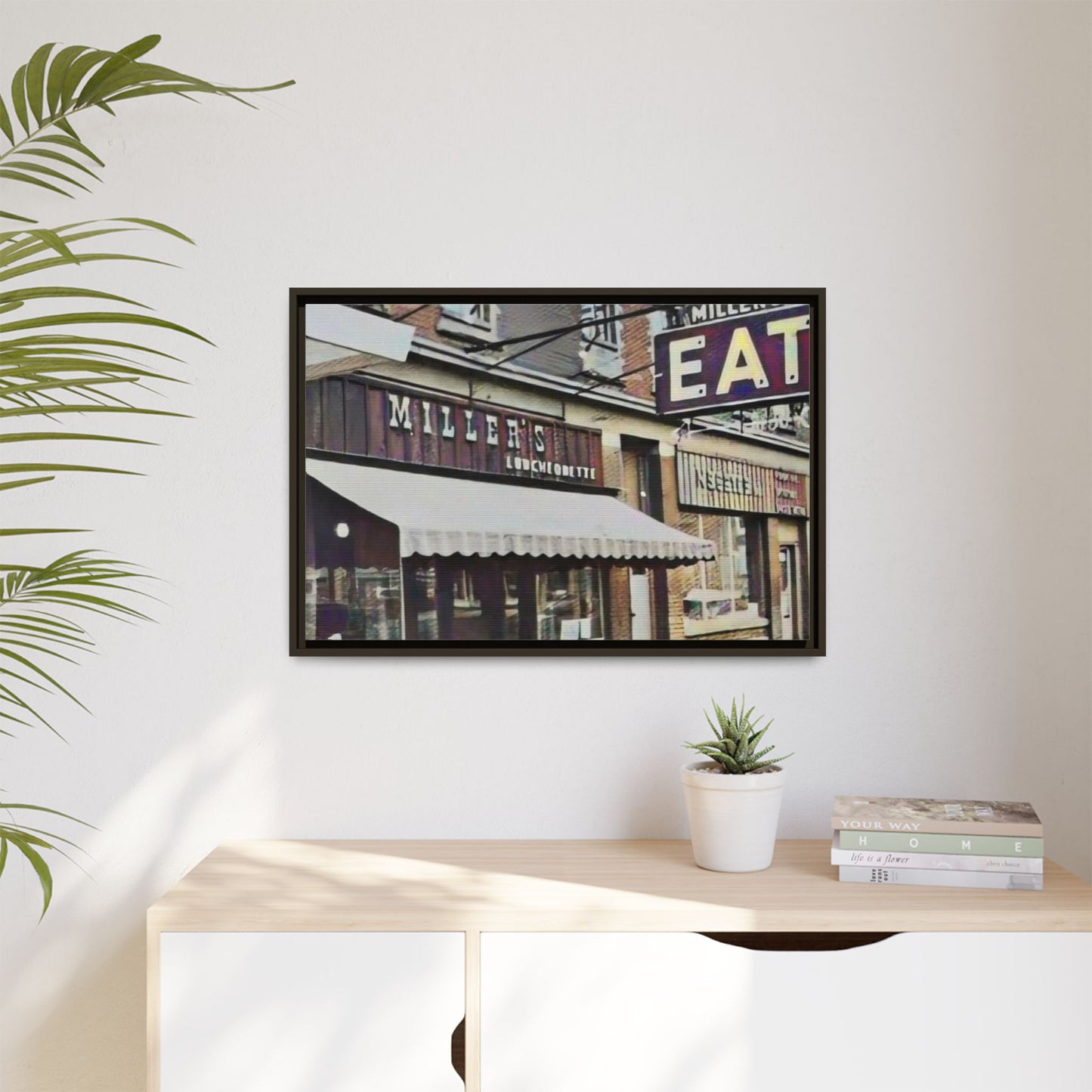 Retro Framed Canvas Print - Miller's Eatery Sign Artwork