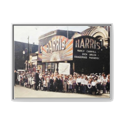 Harris Theater lines galore Vintage Framed Canvas Print - Historic Harris Theater Scene