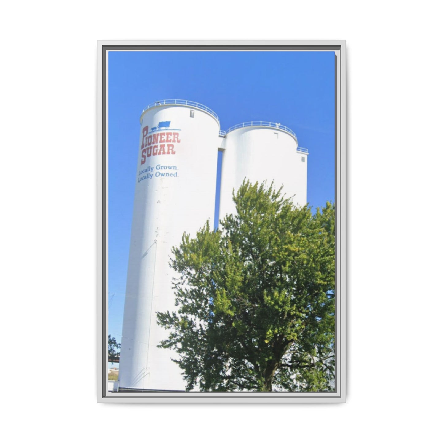 Pioneer Sugar Framed Matte Canvas Print - Vintage Farm Silos Art