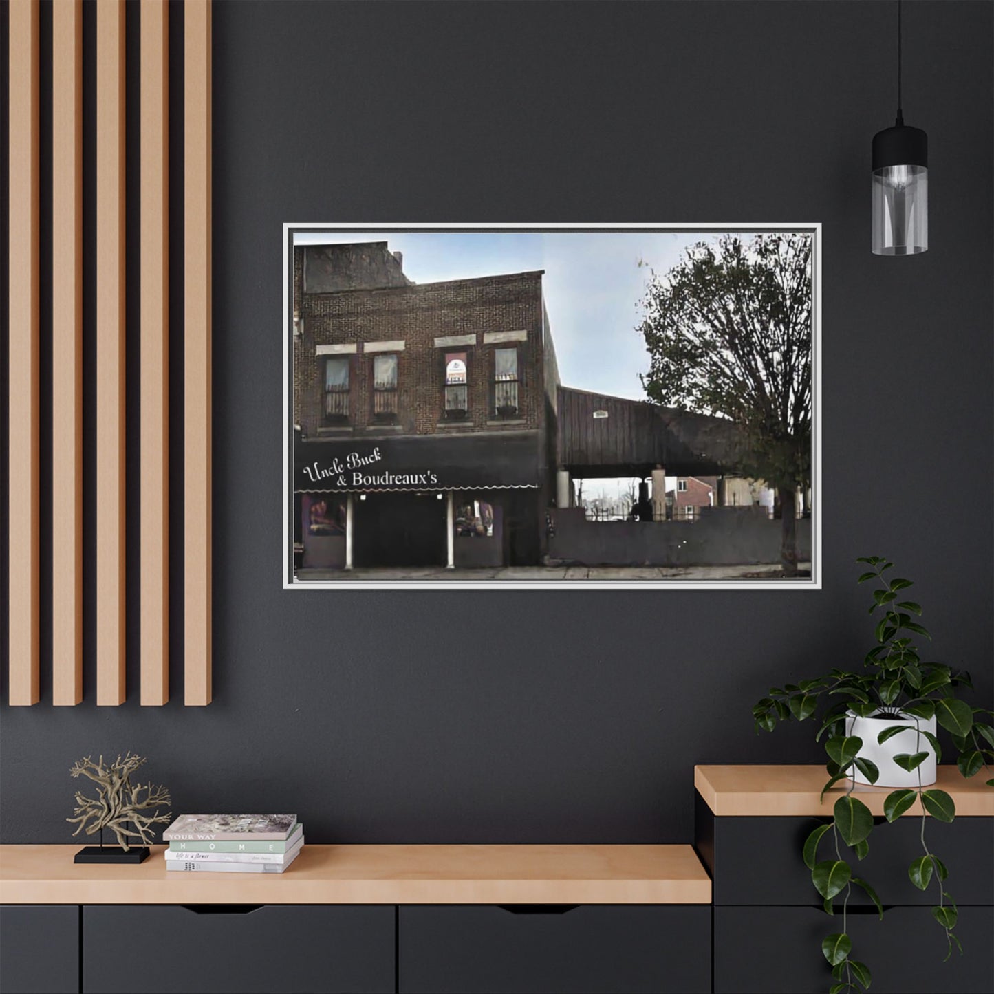 Uncle Buck & Boudreaux’s Framed Matte Canvas Art - Uncle Buck & Boudreaux's Street Scene Decor