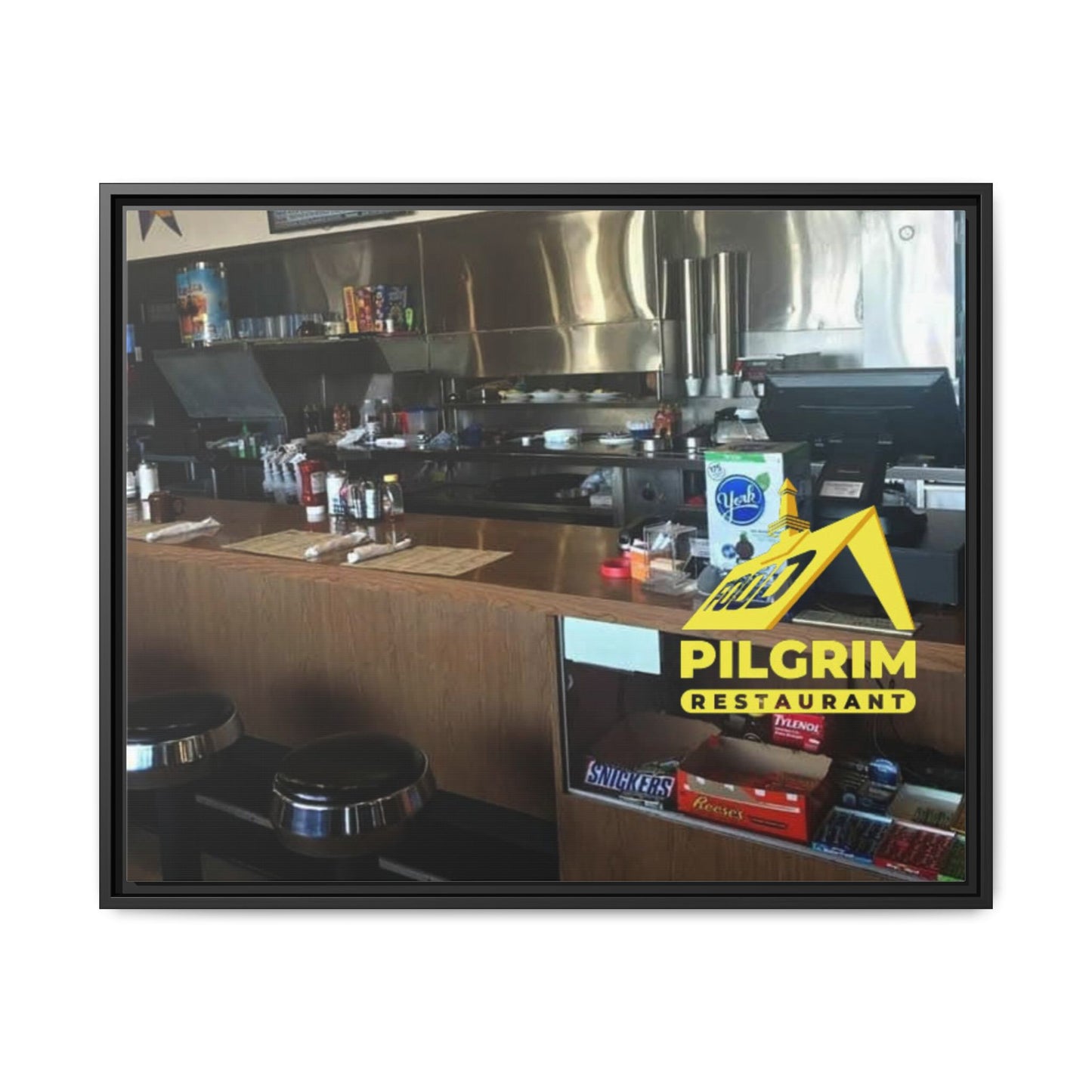 Pilgrim Resturant Counter Matte Canvas, Framed (Multi-color)