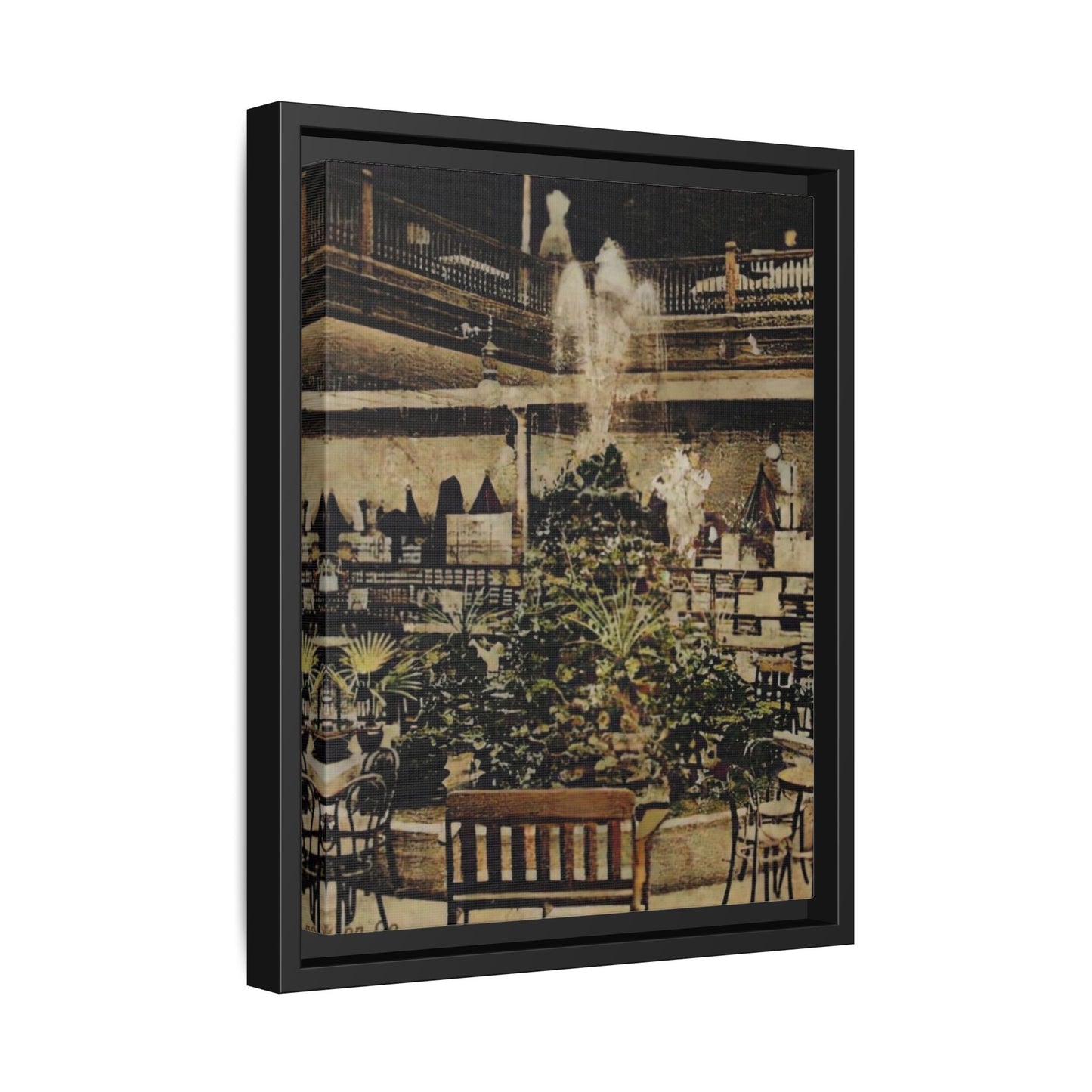 “Meet Me at the Fountain” C.F. Jackson’s Findlay, O. Vintage Matte Canvas Wall Art - Framed Historic Ohio Scene