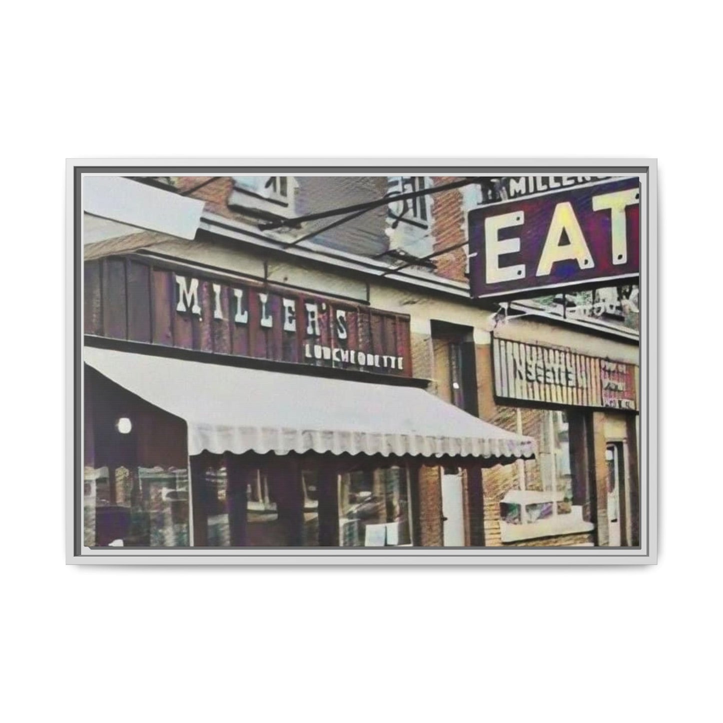 Retro Framed Canvas Print - Miller's Eatery Sign Artwork