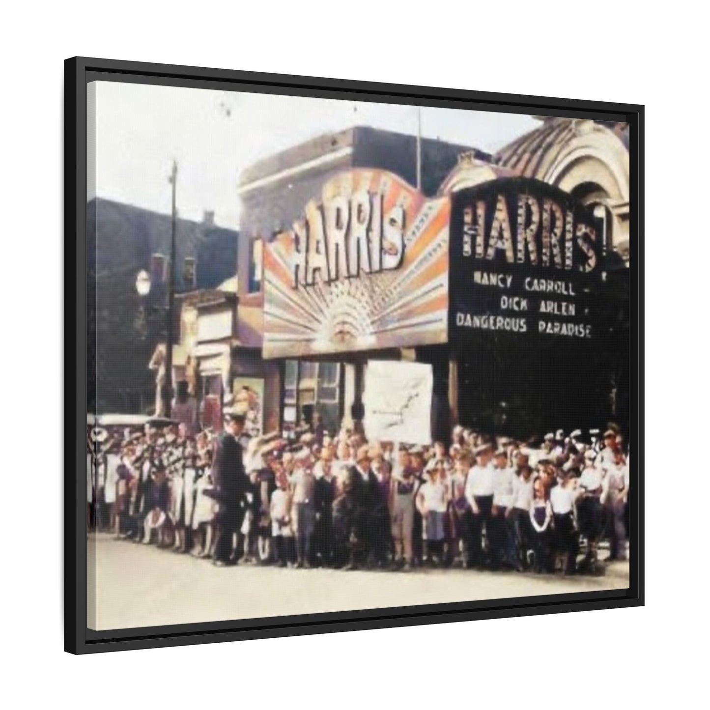 Harris Theater lines galore Vintage Framed Canvas Print - Historic Harris Theater Scene