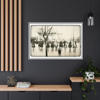 717 N Main Findlay, O  1913 Flood Original B & W Vintage Framed Matte Canvas - Equestrian Scene Wall Art